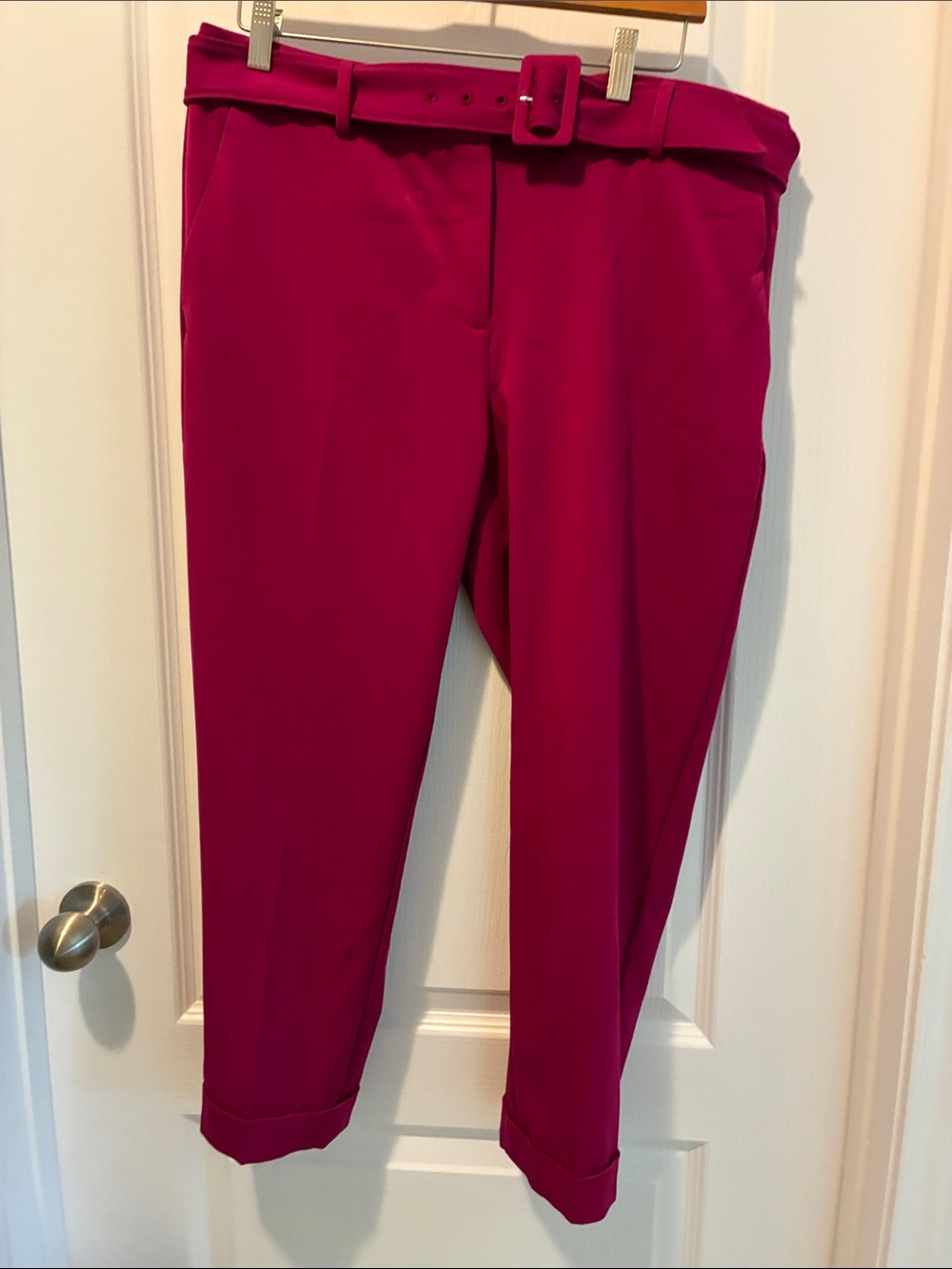 LOFT Magenta Cropped Belted Pants